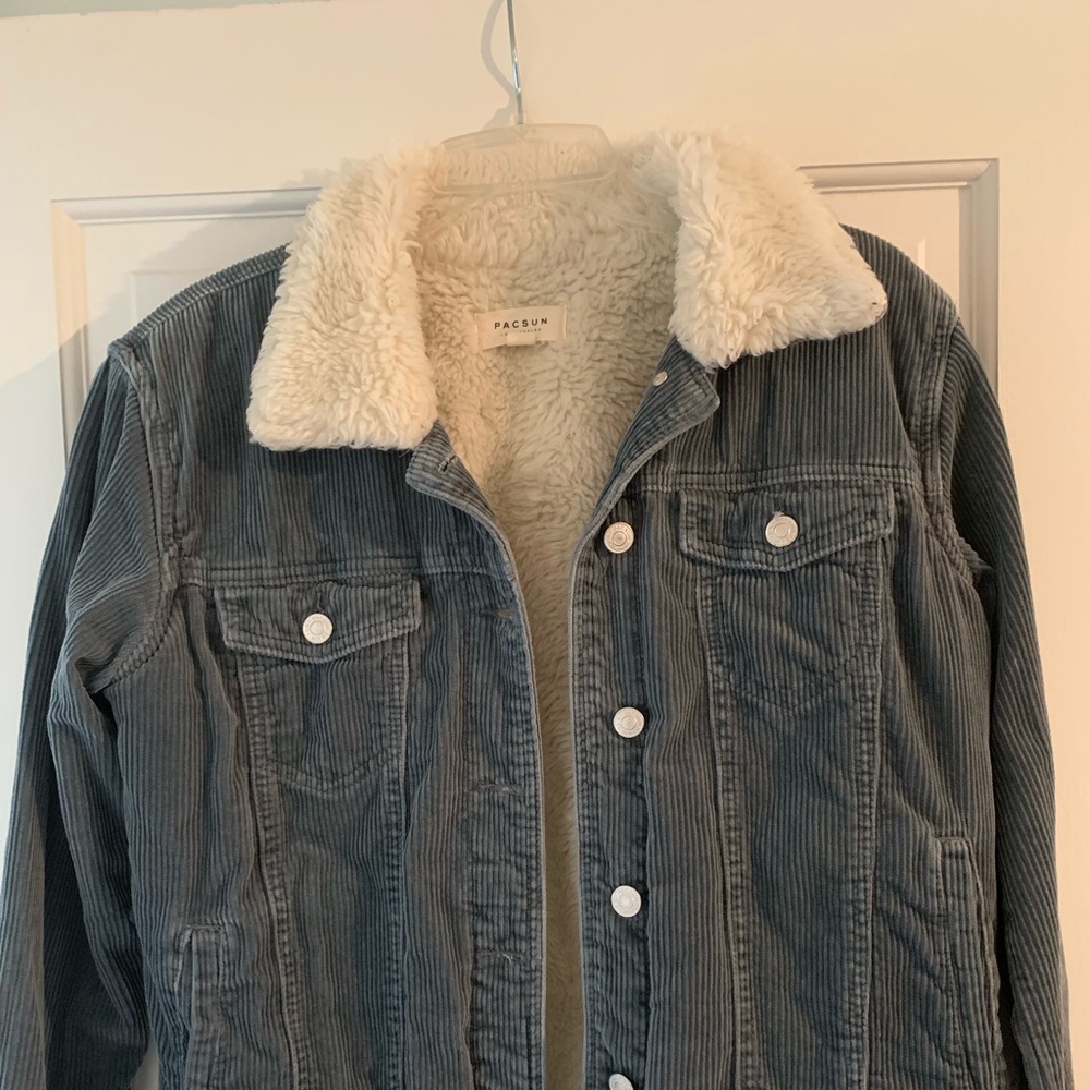 pacsun grey corduroy sherpa trucker jacket
